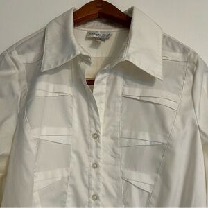 Coldwater Creek Off White Women’s Button Down Shirt Inlay Darts Classic Medium